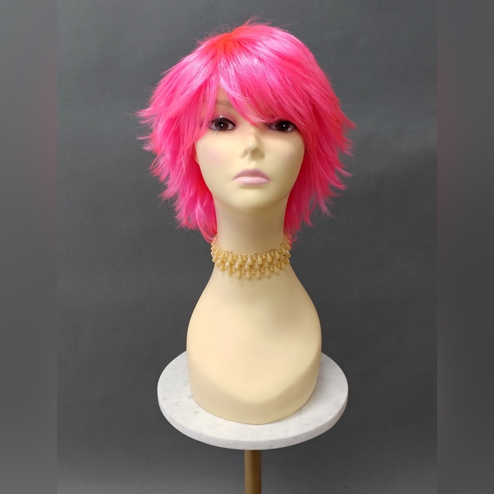 Hot pink short shag pixie wig